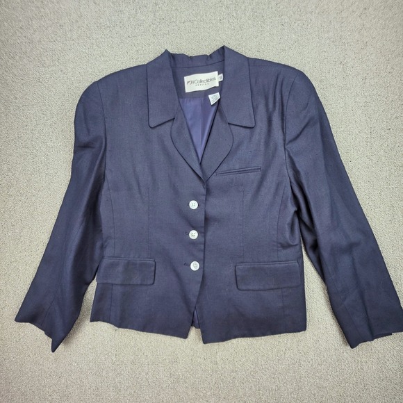 JH Collectibles Jackets & Blazers - JH Collectibles Petites Blazer Womens Navy Blue Linen Blend Professional 12P